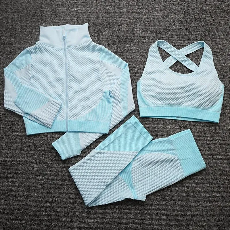 2/3PCS Seamless Yoga Set - Long Sleeve Crop Top and High