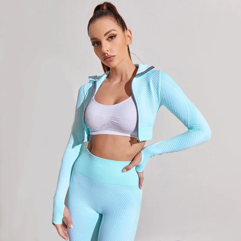 2/3PCS Seamless Yoga Set - Long Sleeve Crop Top and High