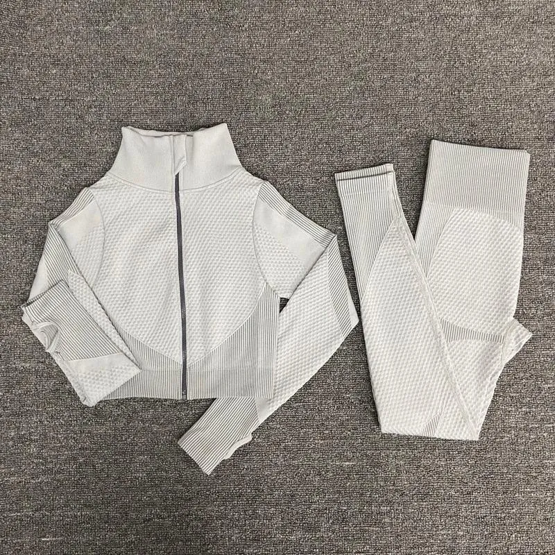 2/3PCS Seamless Yoga Set - Long Sleeve Crop Top and High