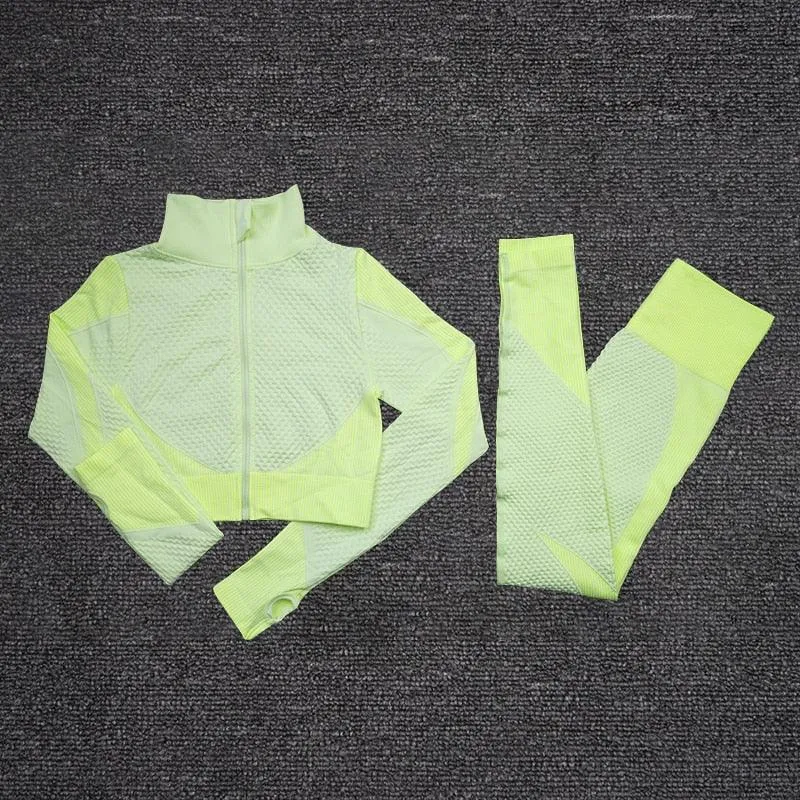 2/3PCS Seamless Yoga Set - Long Sleeve Crop Top and High