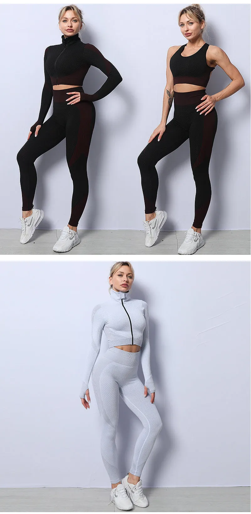 2/3PCS Seamless Yoga Set - Long Sleeve Crop Top and High