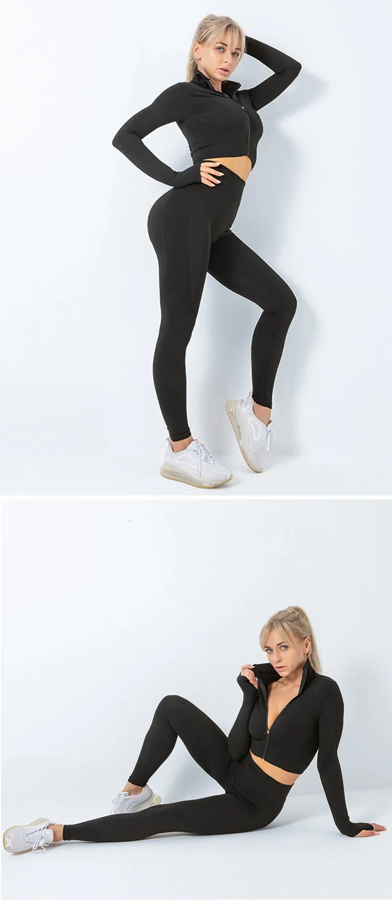 2/3PCS Seamless Yoga Set - Long Sleeve Crop Top and High