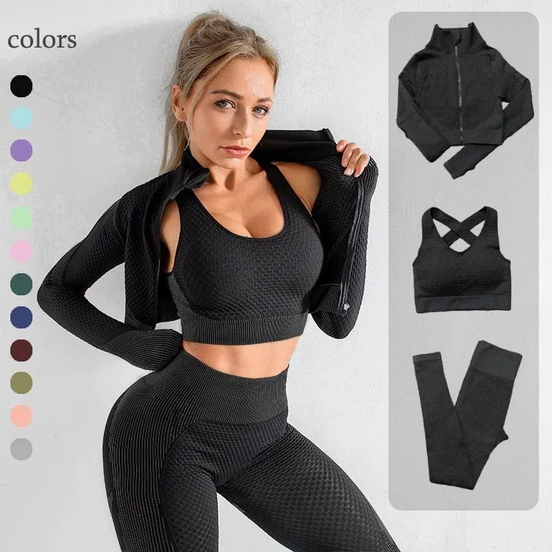 2/3PCS Seamless Yoga Set - Long Sleeve Crop Top and High