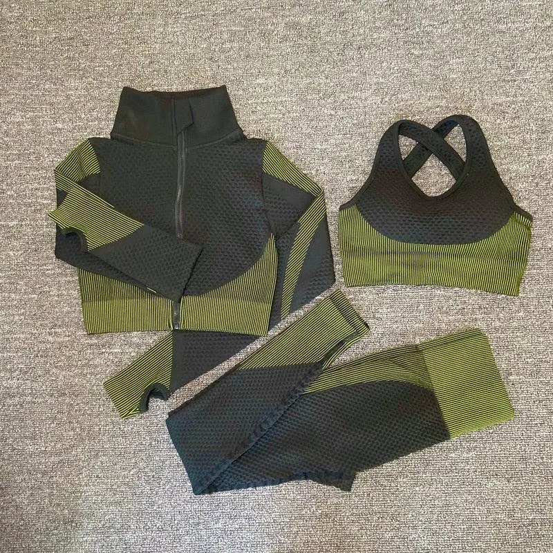 2/3PCS Seamless Yoga Set - Long Sleeve Crop Top and High