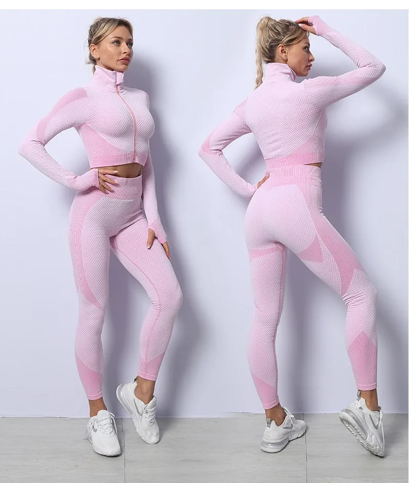 2/3PCS Seamless Yoga Set - Long Sleeve Crop Top and High