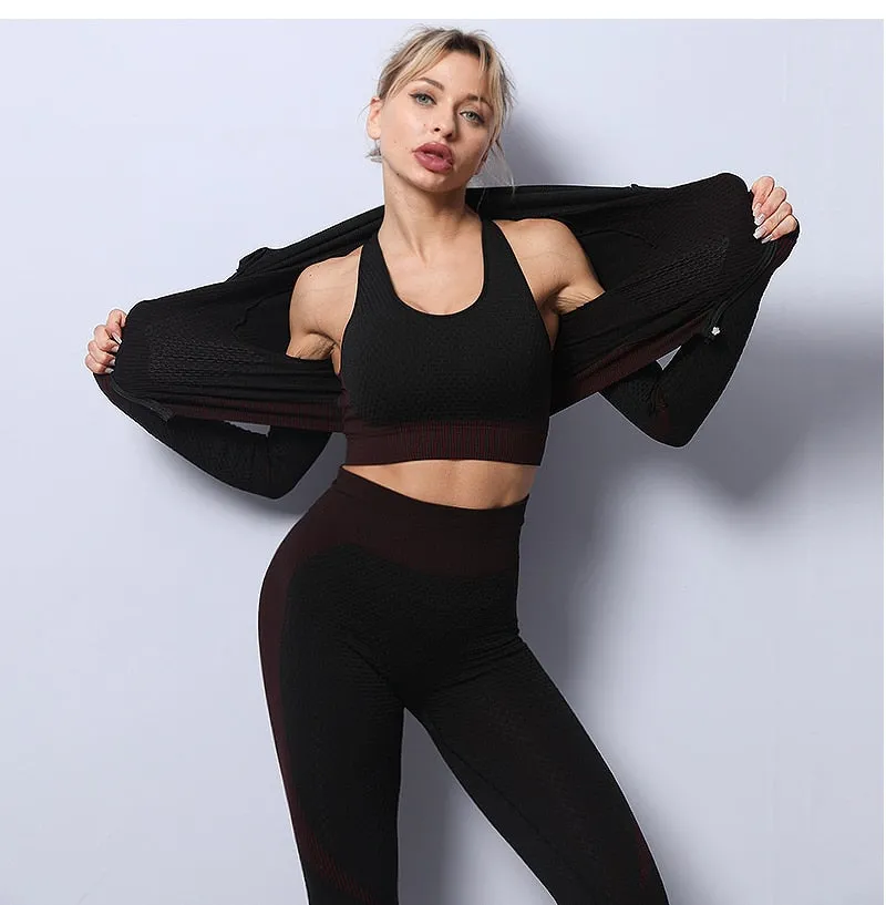 2/3PCS Seamless Yoga Set - Long Sleeve Crop Top and High
