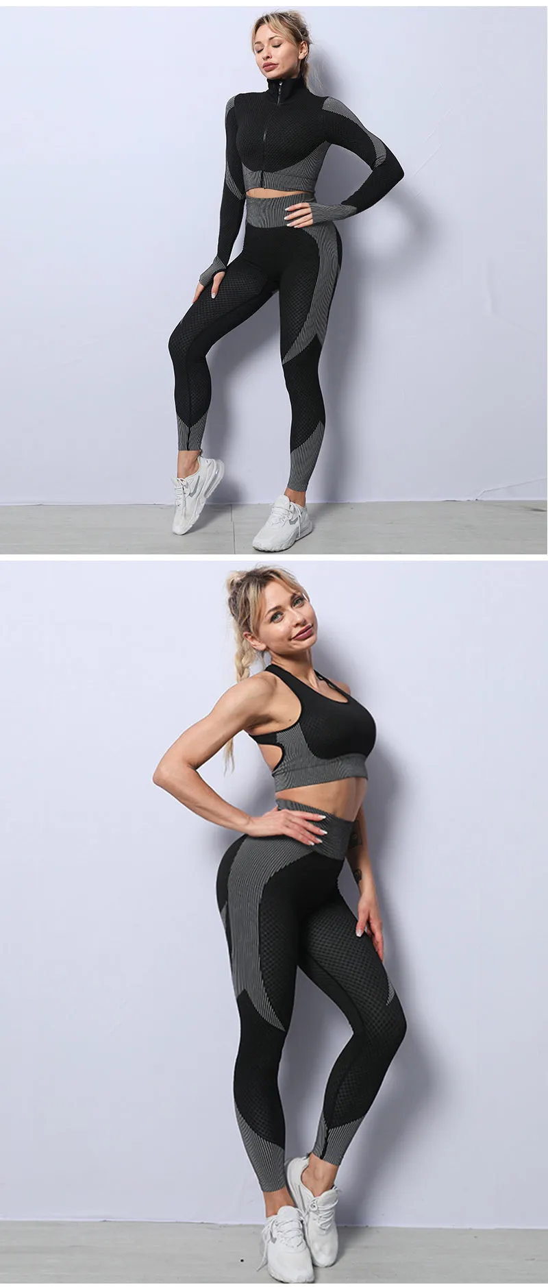 2/3PCS Seamless Yoga Set - Long Sleeve Crop Top and High