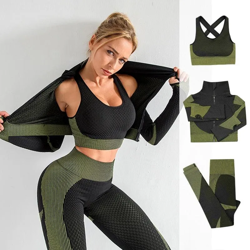 2/3PCS Seamless Yoga Set - Long Sleeve Crop Top and High
