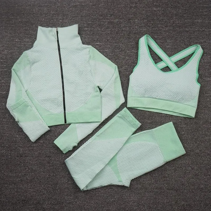 2/3PCS Seamless Yoga Set - Long Sleeve Crop Top and High