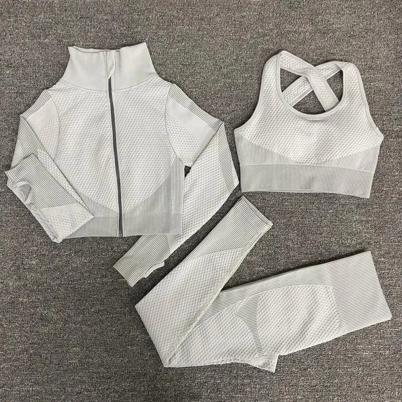 2/3PCS Seamless Yoga Set - Long Sleeve Crop Top and High