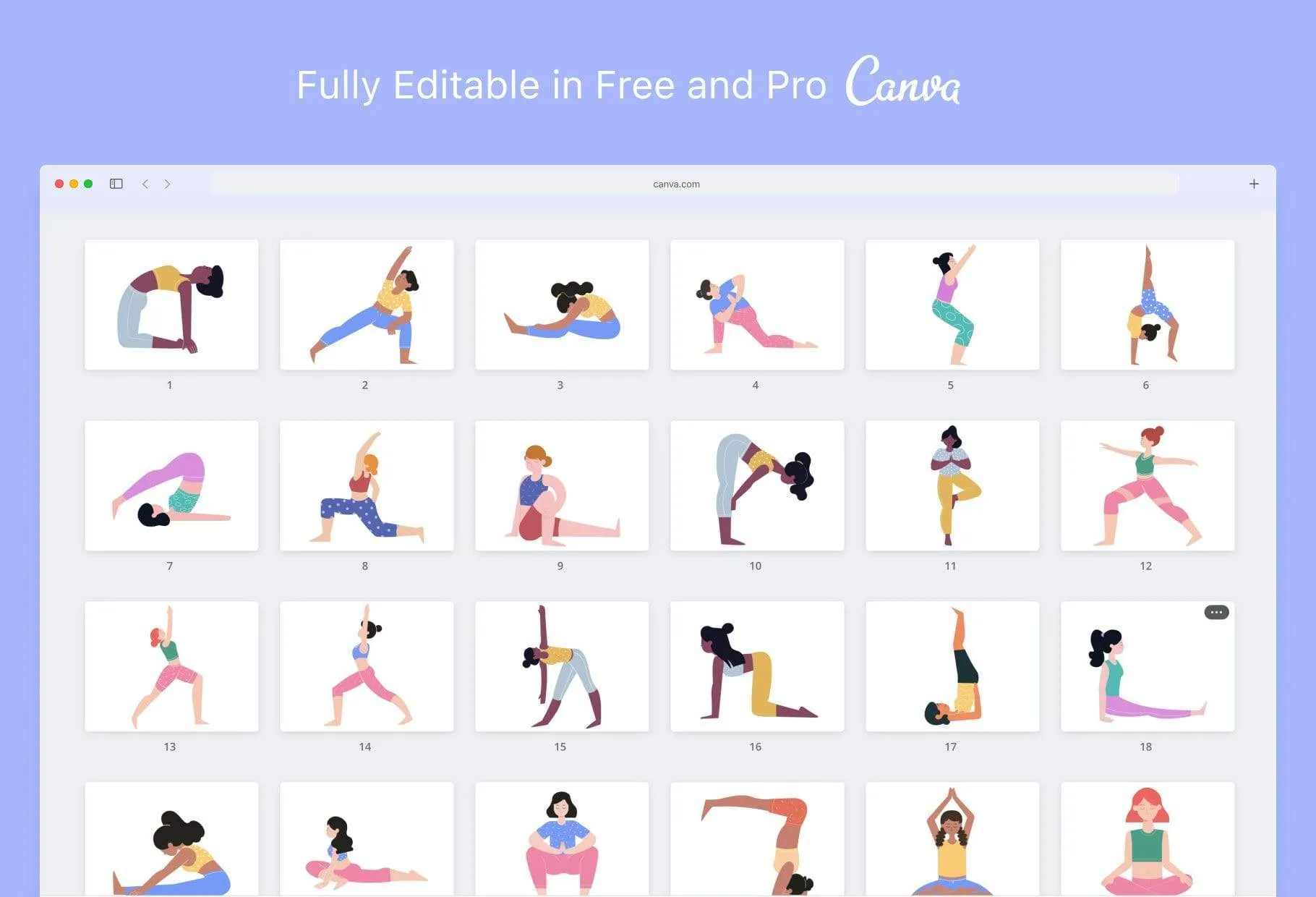 40 Unique Yoga Illustrations Fully Editable in Canva