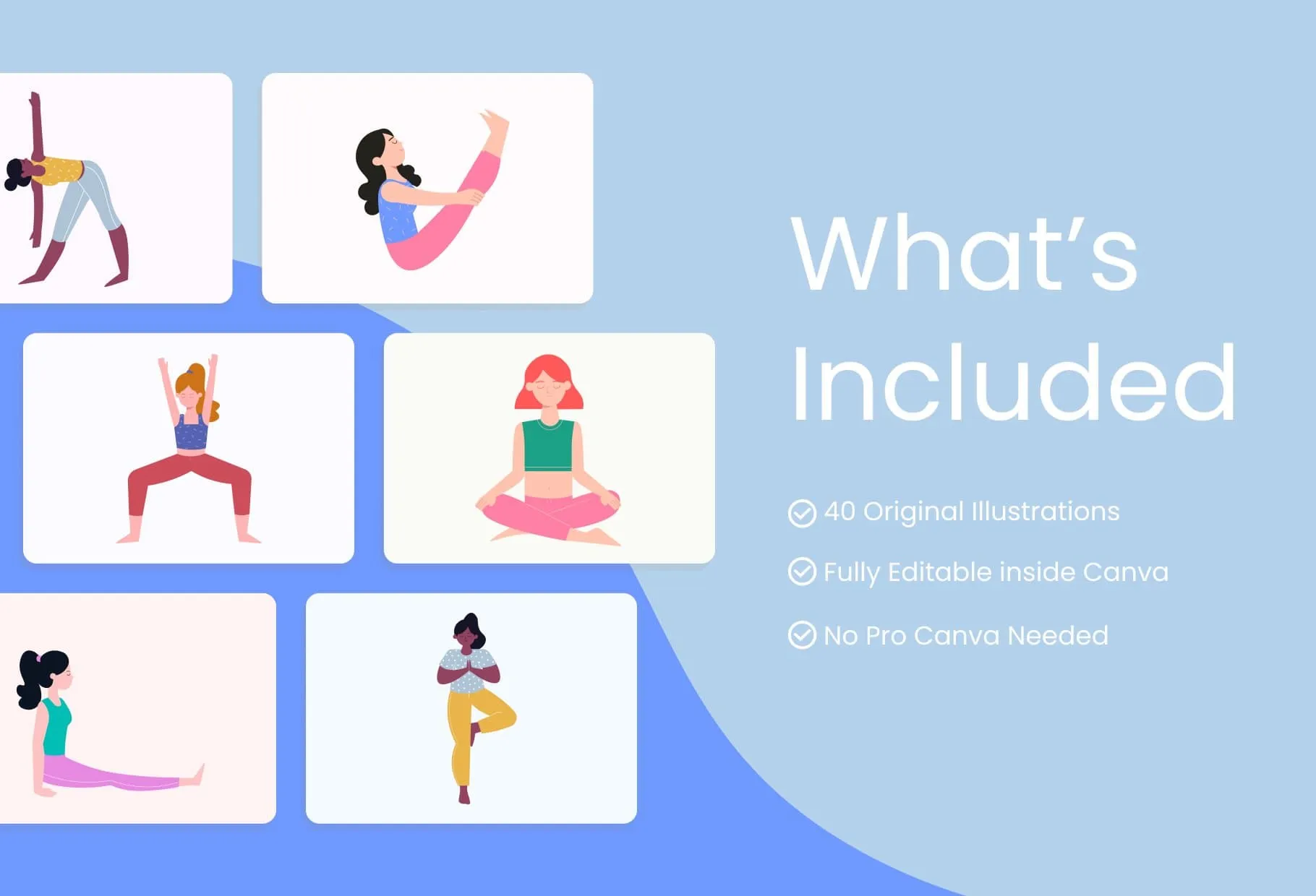 40 Unique Yoga Illustrations Fully Editable in Canva