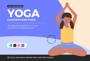 40 Unique Yoga Illustrations Fully Editable in Canva