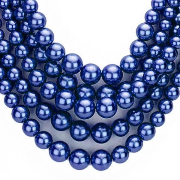 5 Strand Pearl (faux) Navy Blue Necklace & Earring Set