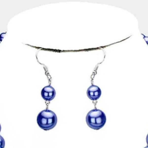5 Strand Pearl (faux) Navy Blue Necklace & Earring Set