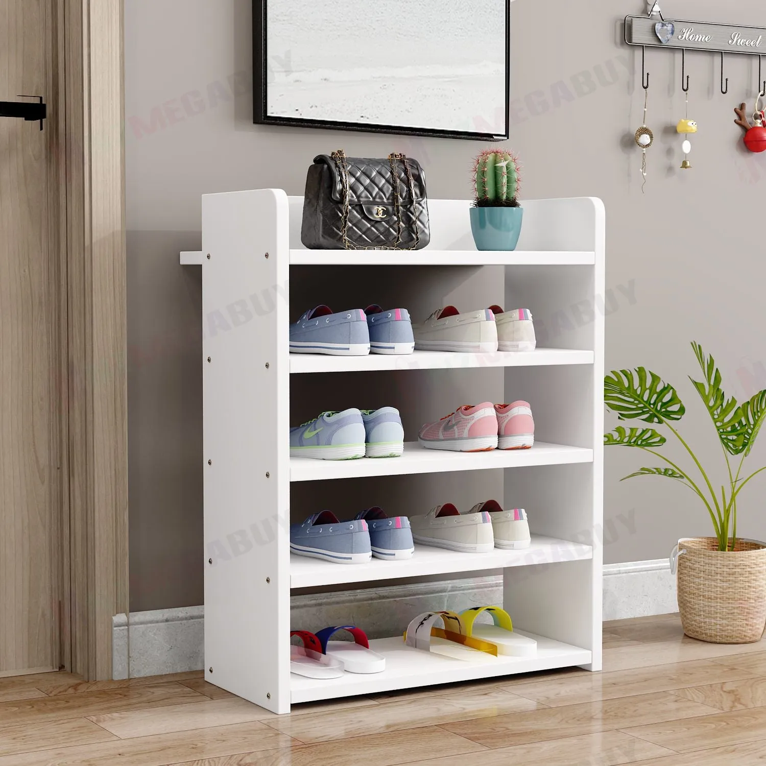 5 Tiers Wooden Shoe Rack Cabinet "White"