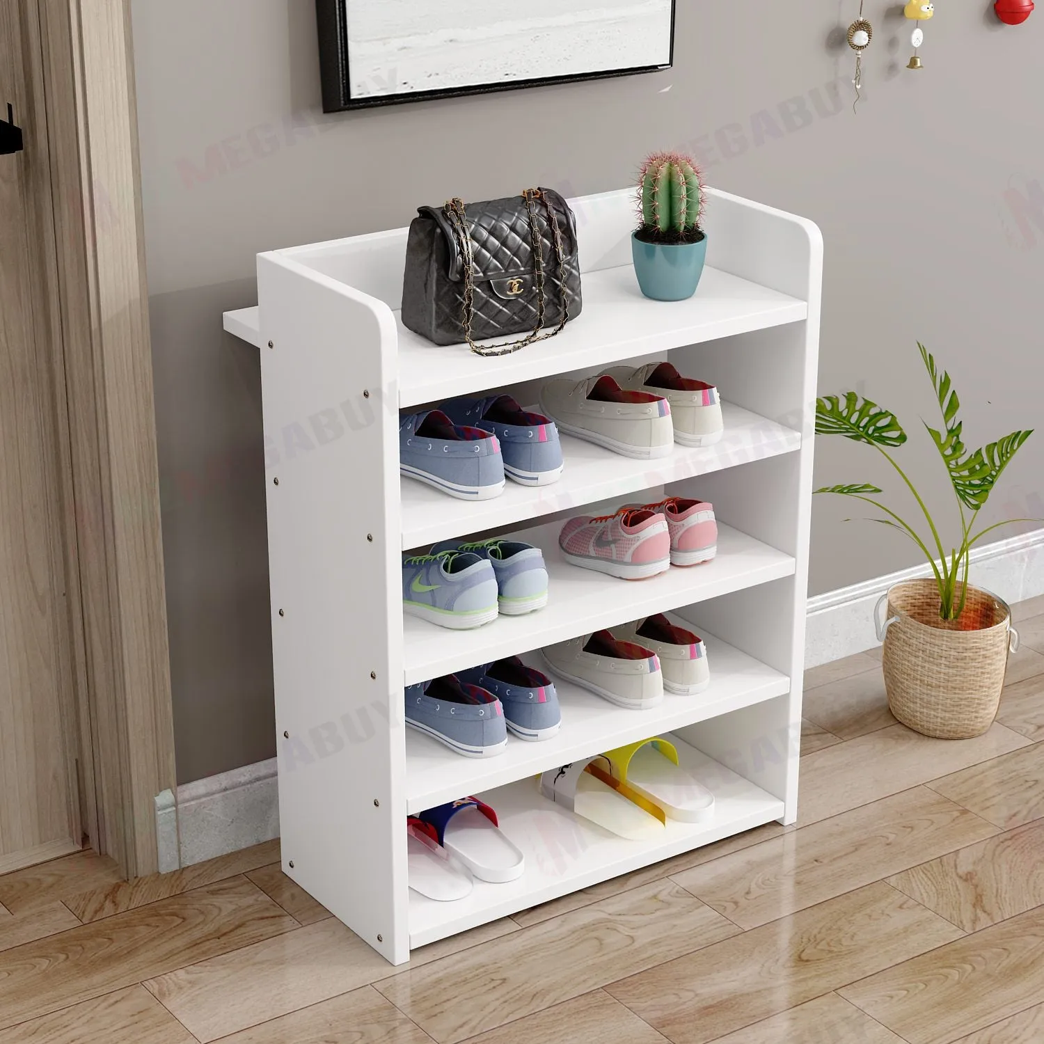 5 Tiers Wooden Shoe Rack Cabinet "White"