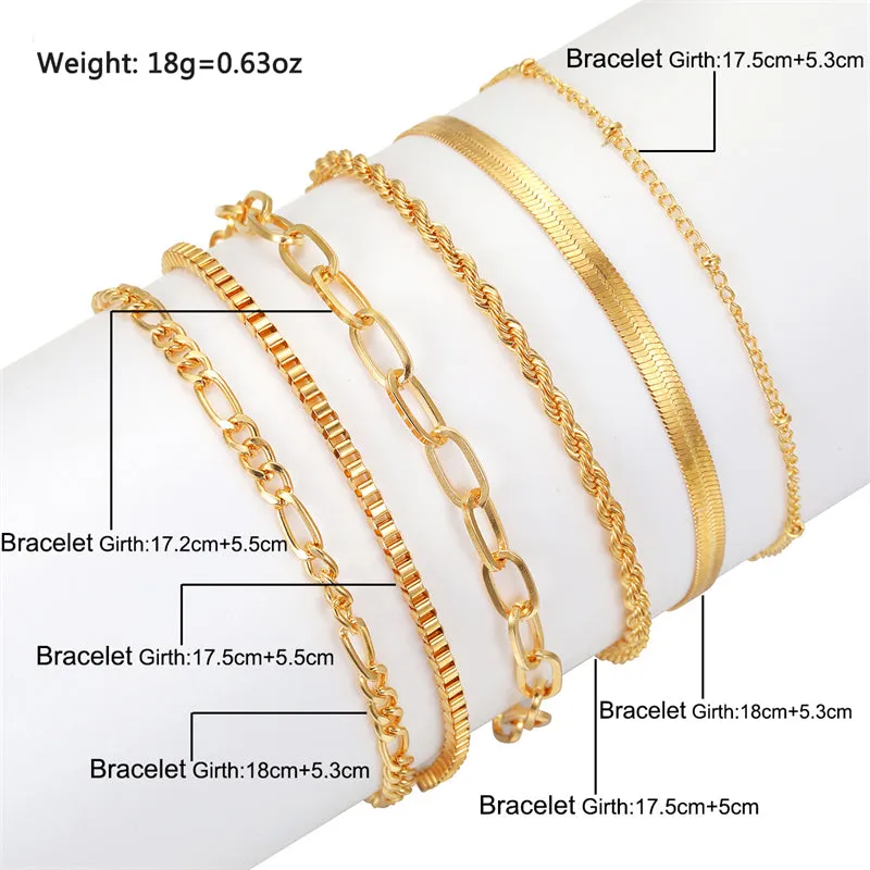 6pcs/Set Multi-layer Thin Chain Simple Bracelets