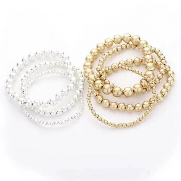 7PCS - Two Tone Metal Ball Stretch Bracelets