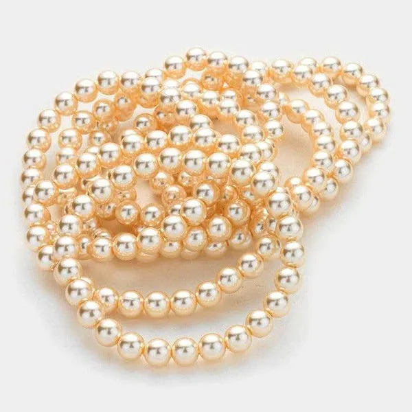 8 Piece Cream Pearl Stretch Layered Bracelets