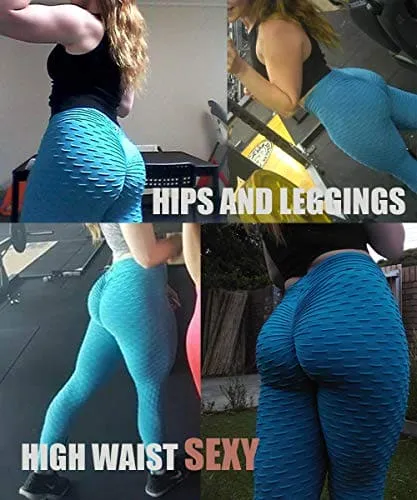 AIMILIA Butt Lifting Anti Cellulite Leggings for Women High Waisted Yoga Pants Workout Tummy Control Sport Tights Blue