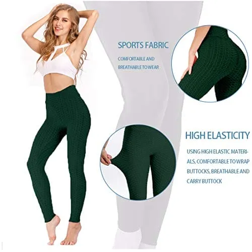 AIMILIA Butt Lifting Anti Cellulite Leggings for Women High Waisted Yoga Pants Workout Tummy Control Sport Tights Dark Green