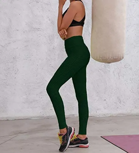 AIMILIA Butt Lifting Anti Cellulite Leggings for Women High Waisted Yoga Pants Workout Tummy Control Sport Tights Dark Green
