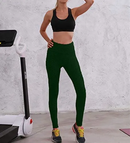 AIMILIA Butt Lifting Anti Cellulite Leggings for Women High Waisted Yoga Pants Workout Tummy Control Sport Tights Dark Green