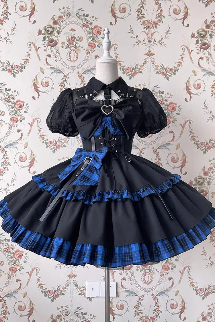 Black/Blue Sleeveless Multi-layer Ruffle Bowknot Gothic Lolita Jsk Dress