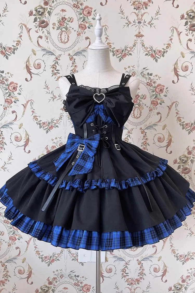 Black/Blue Sleeveless Multi-layer Ruffle Bowknot Gothic Lolita Jsk Dress