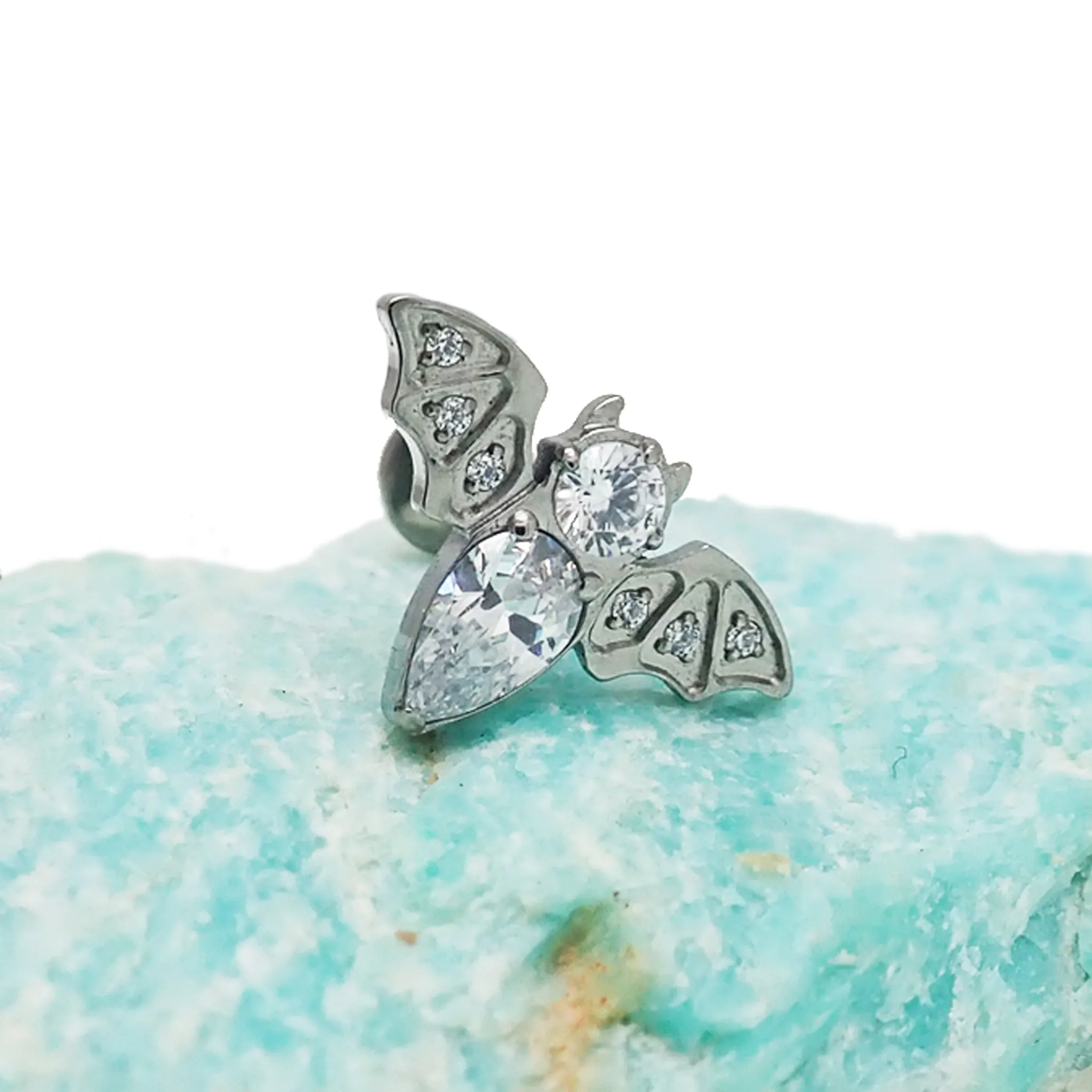 CZ Bat Titanium Push Fit Flatback Piercing - 20g, 18g, 16g,14g