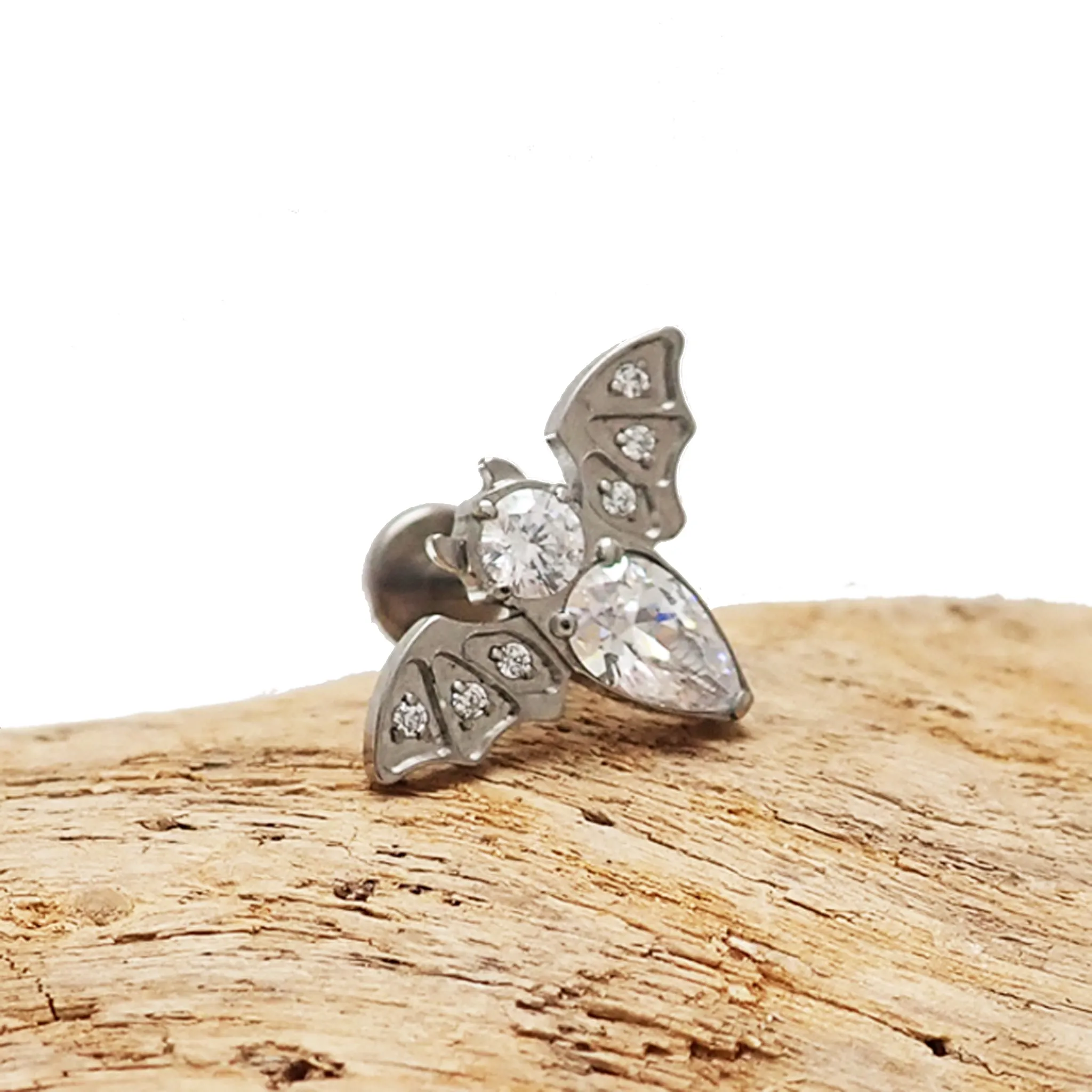 CZ Bat Titanium Push Fit Flatback Piercing - 20g, 18g, 16g,14g