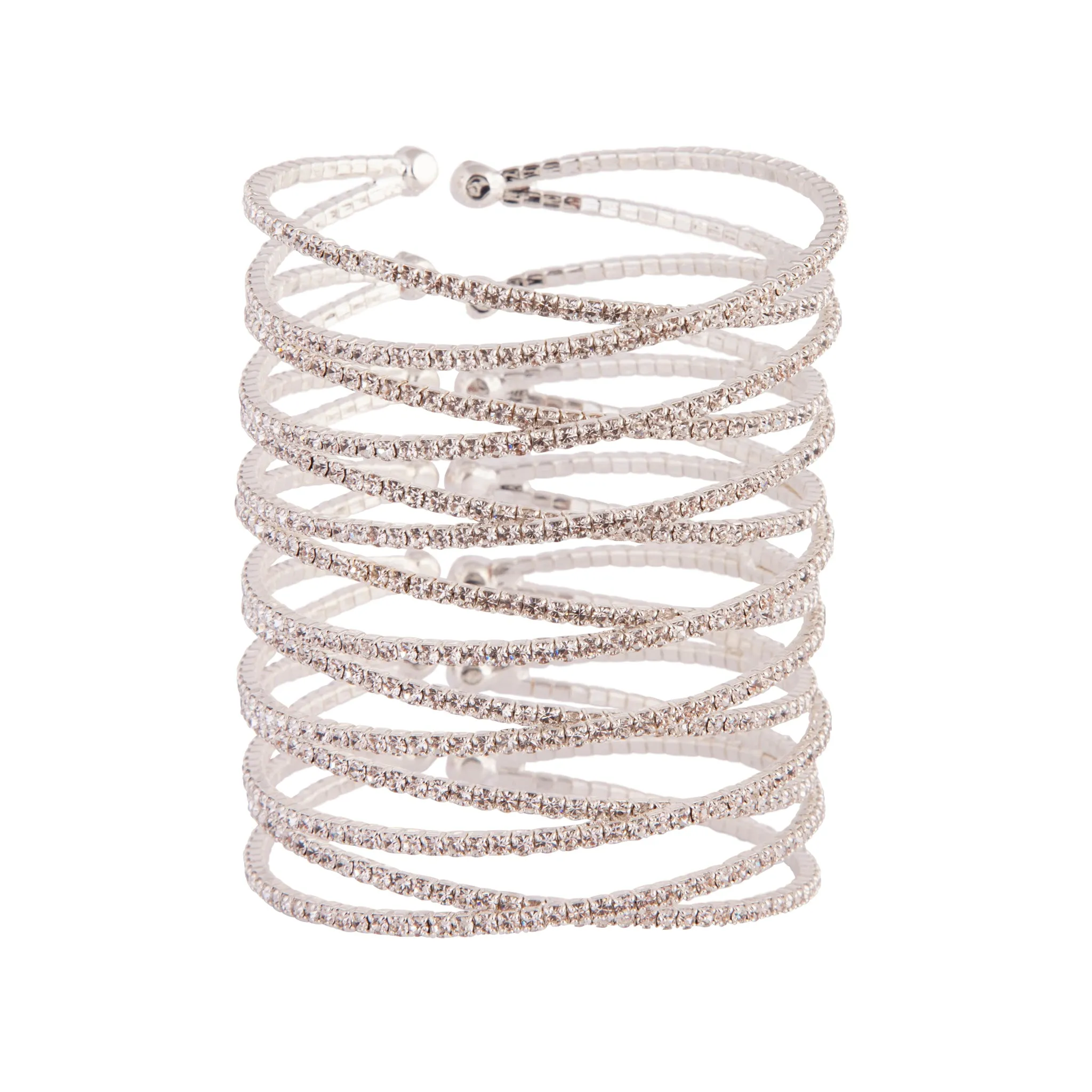 Diamante Silver Crossover Multi Layer Cuff