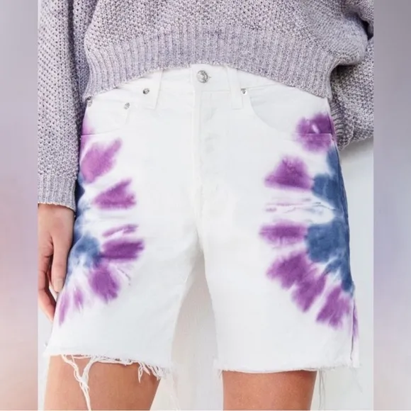 Edwin Cai Tie Dye Denim High Rise White Bermuda Womens Size 27 - NWT‎