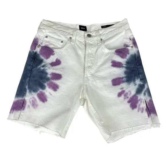 Edwin Cai Tie Dye Denim High Rise White Bermuda Womens Size 27 - NWT‎