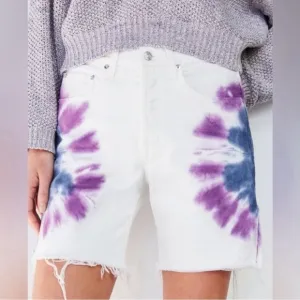 Edwin Cai Tie Dye Denim High Rise White Bermuda Womens Size 27 - NWT‎