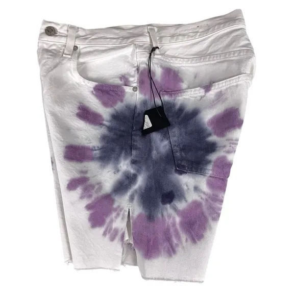 Edwin Cai Tie Dye Denim High Rise White Bermuda Womens Size 27 - NWT‎