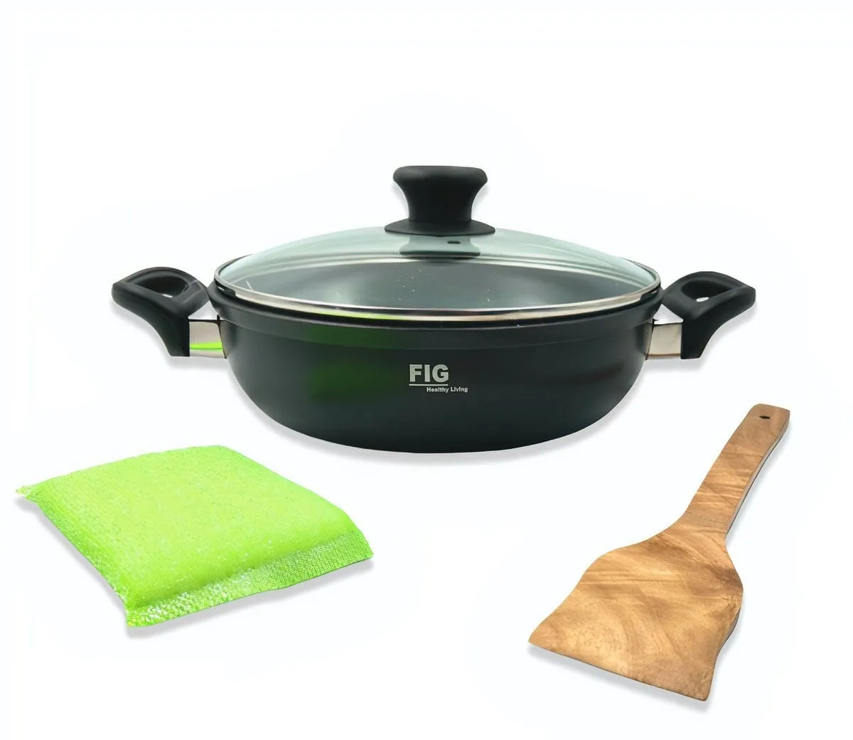 Fig Non Stick 28cm Wok With Glass Lid FIGW28
