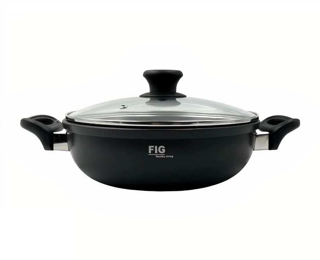 Fig Non Stick 28cm Wok With Glass Lid FIGW28