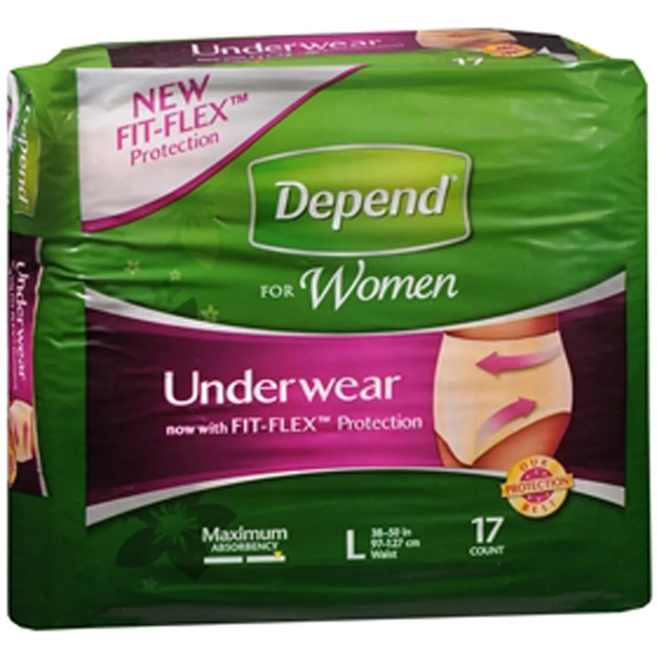 FIT-FLEX Incontinence Underwear for Women, Max Absorb,L, Tan 17 ct (pk of 2)