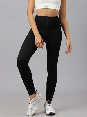 Fitkin Women's Black Front Hooks Tummy Shaper Tights