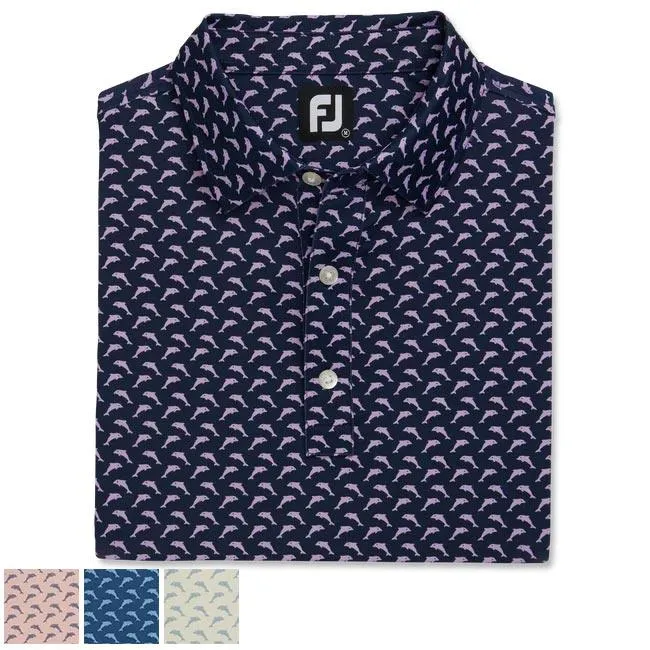 Footjoy Lisle Leaping Dolphins Print Self Collar XL Ink / Dusk Blue (29568)