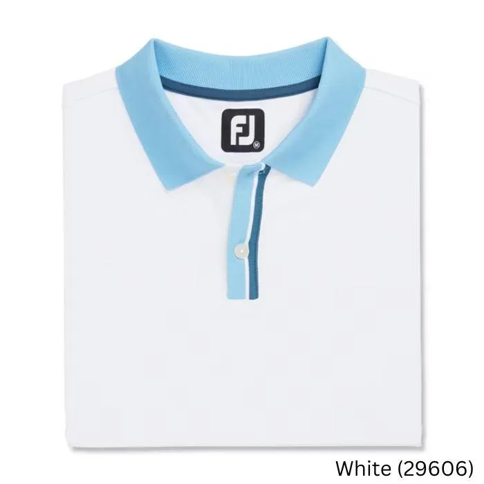 FootJoy Solid Stretch Pique with Stripe Placket Knit Collar M White (29606)
