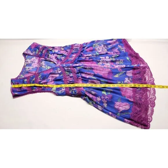 Free People Women's Ultra Violet Combo Spring Fling Lace Trim Mini Dress Sz S