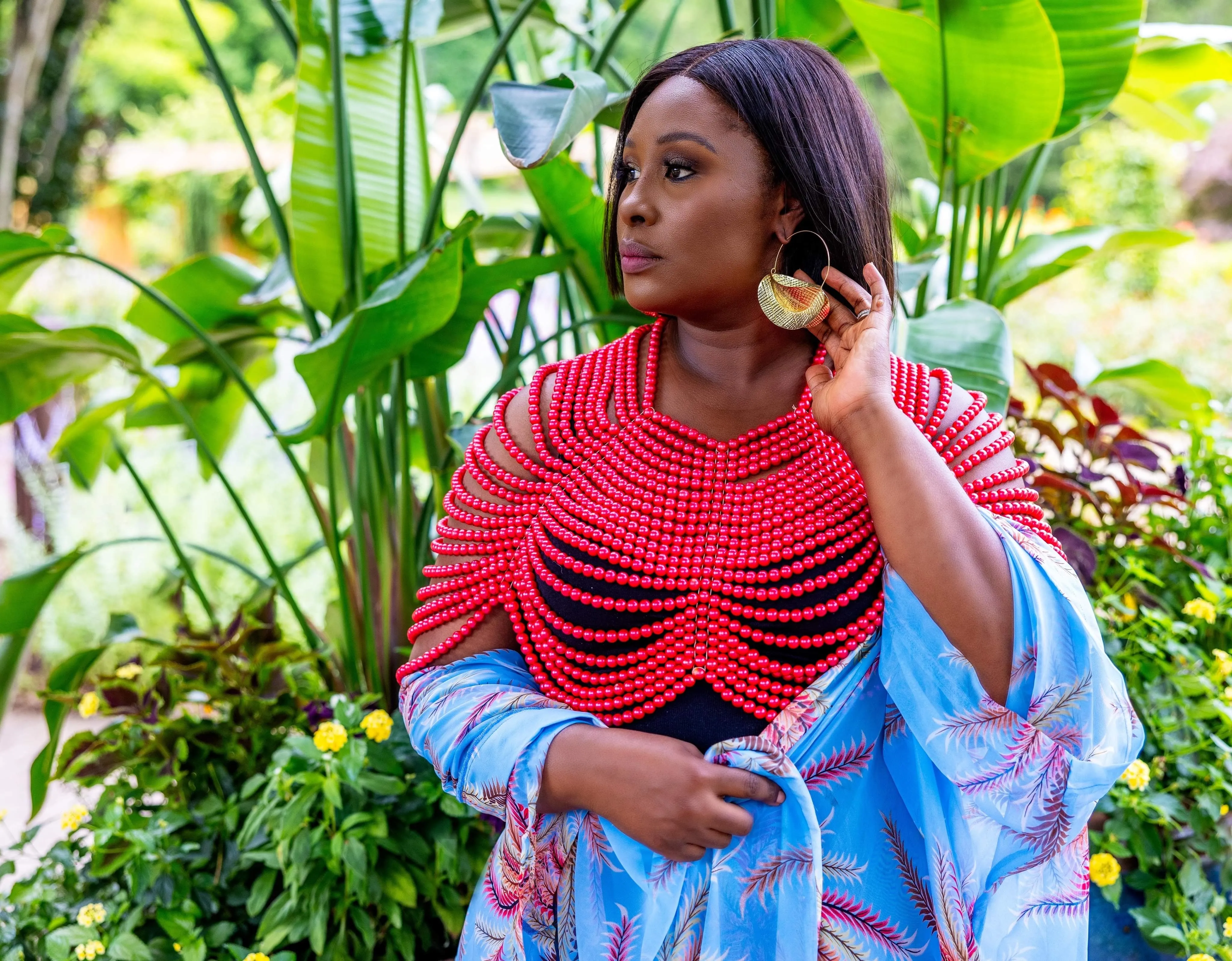Freetown Titi Body Chain Beaded Multi Layer Statement Necklace.