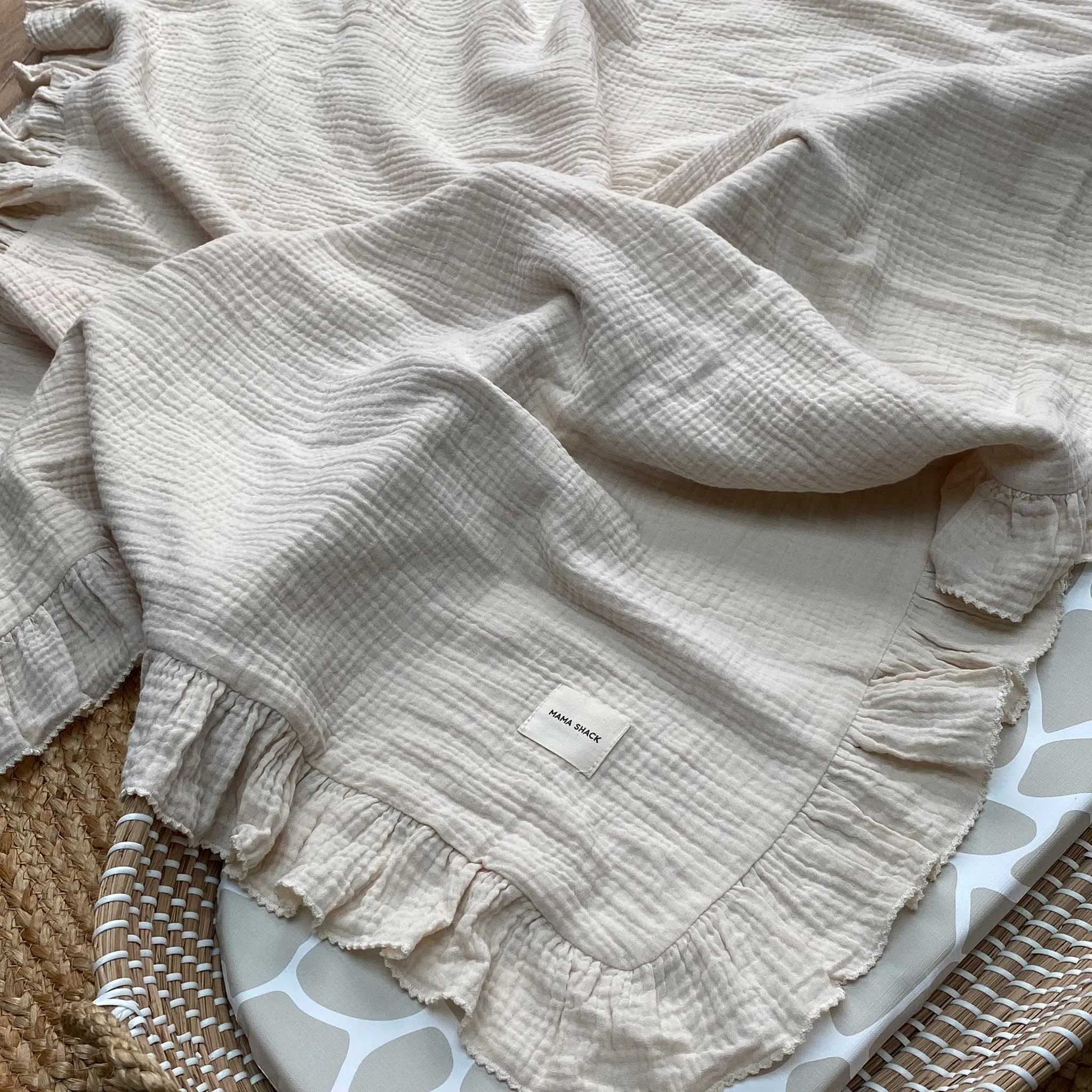 Frill Muslin Blanket - Oat