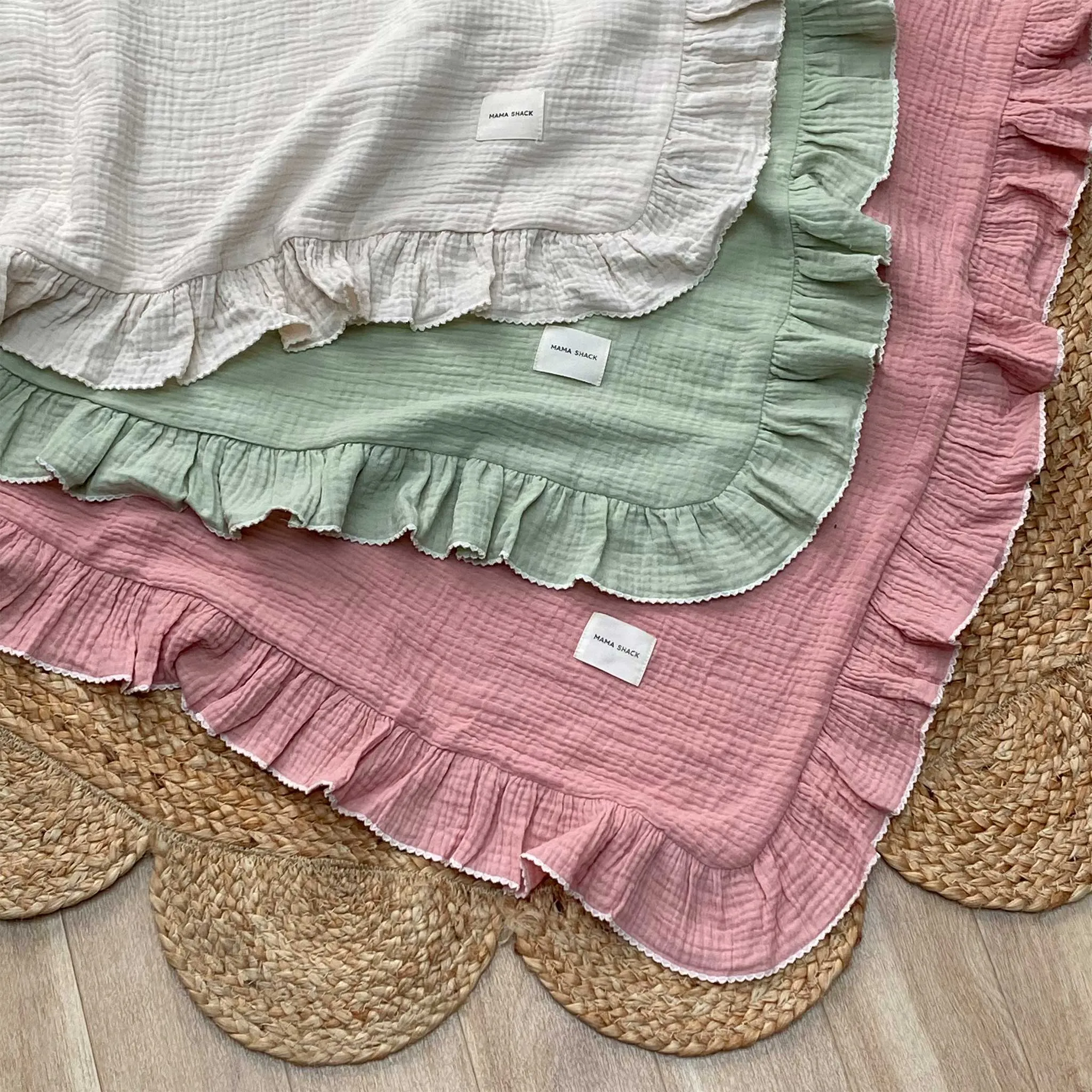 Frill Muslin Blanket - Oat