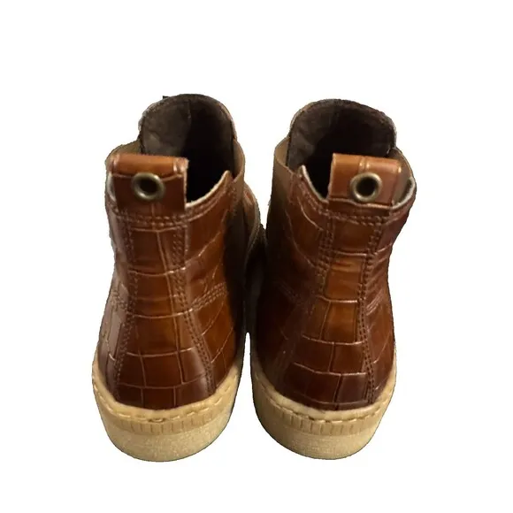 Gabor Women's Leather Bootie Sz. 8 Whiskey Brown Kroko Design Sneaker Shoe EUC