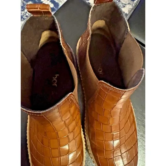 Gabor Women's Leather Bootie Sz. 8 Whiskey Brown Kroko Design Sneaker Shoe EUC