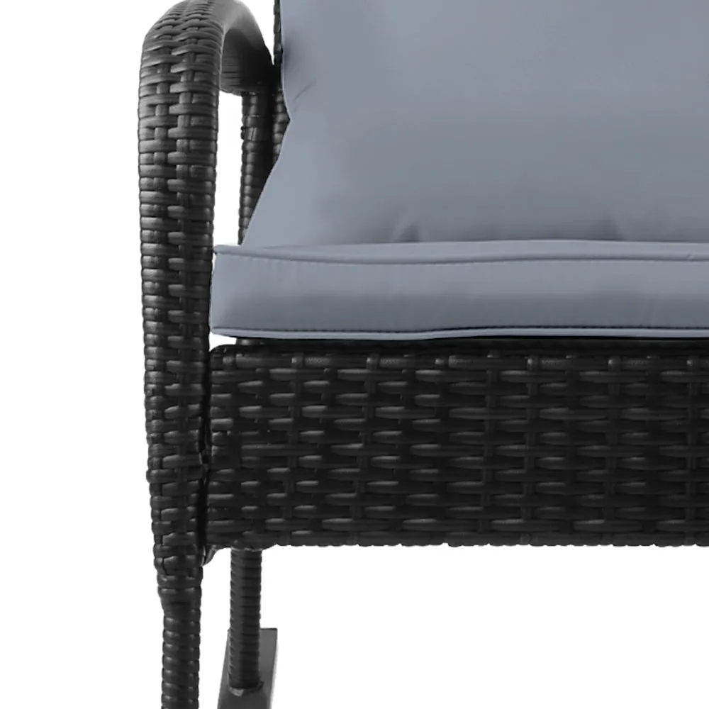 Gardeon 3PC Rocking Chair Table Wicker Outdoor Furniture Patio Bistro Set Black